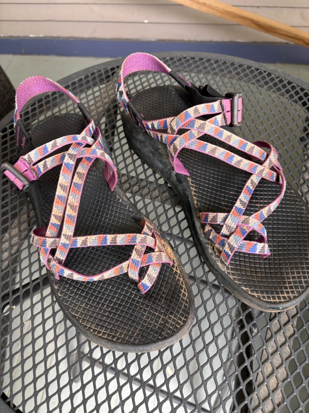 Chaco Multicolor Patterned Strappy Sandals with Pink Accents